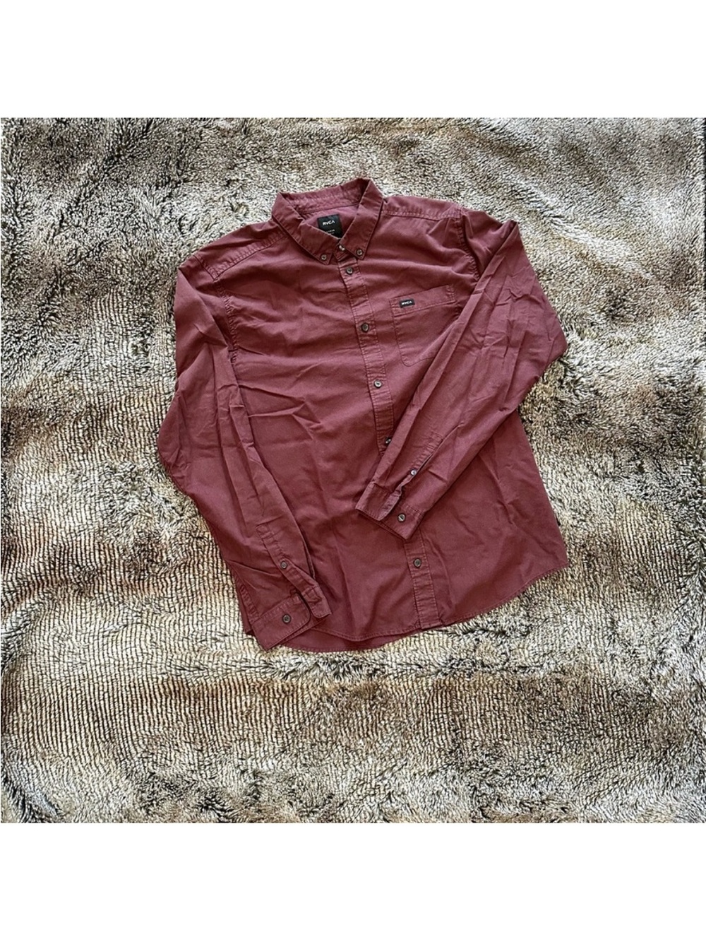 RVCA Men's Burgundy Long-Sleeve Button-Down Shirt